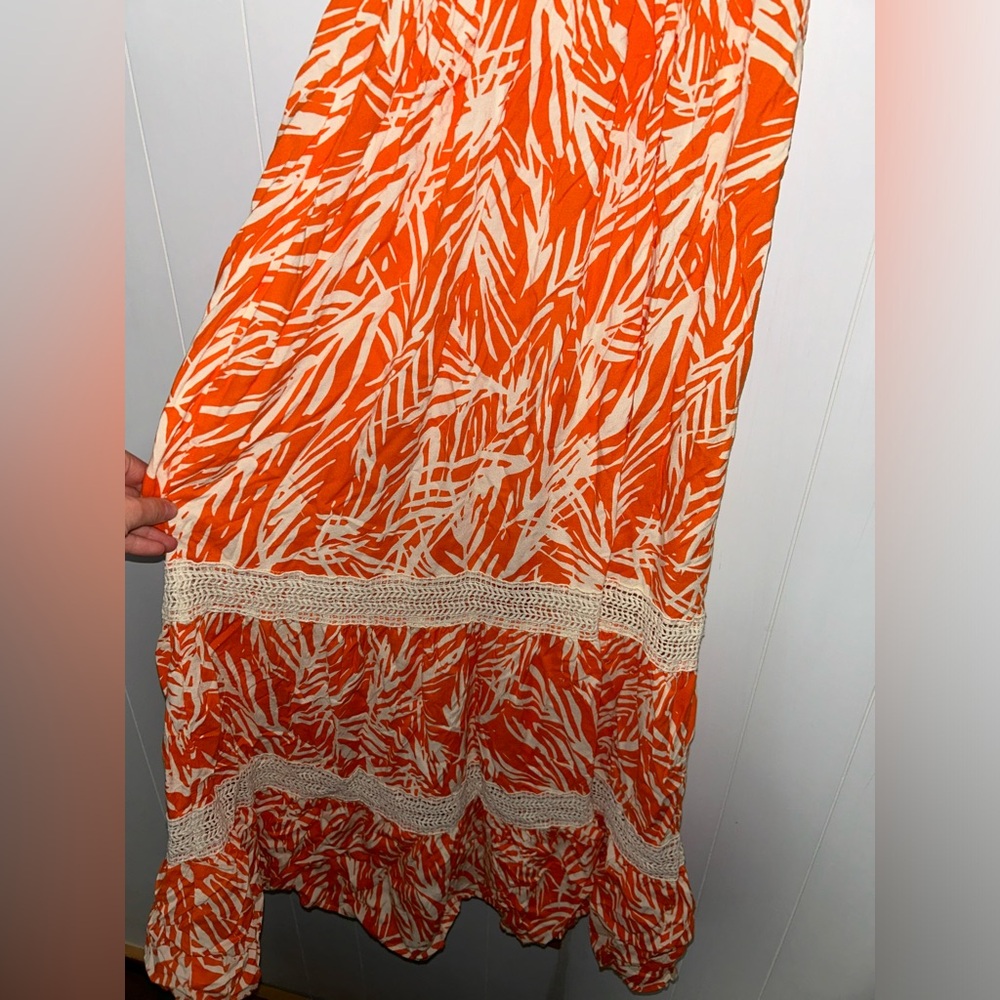 Sincerely Jules Orange Printed Tie-Shoulder Cut Out Maxi Dress, size M - Picture 11 of 11